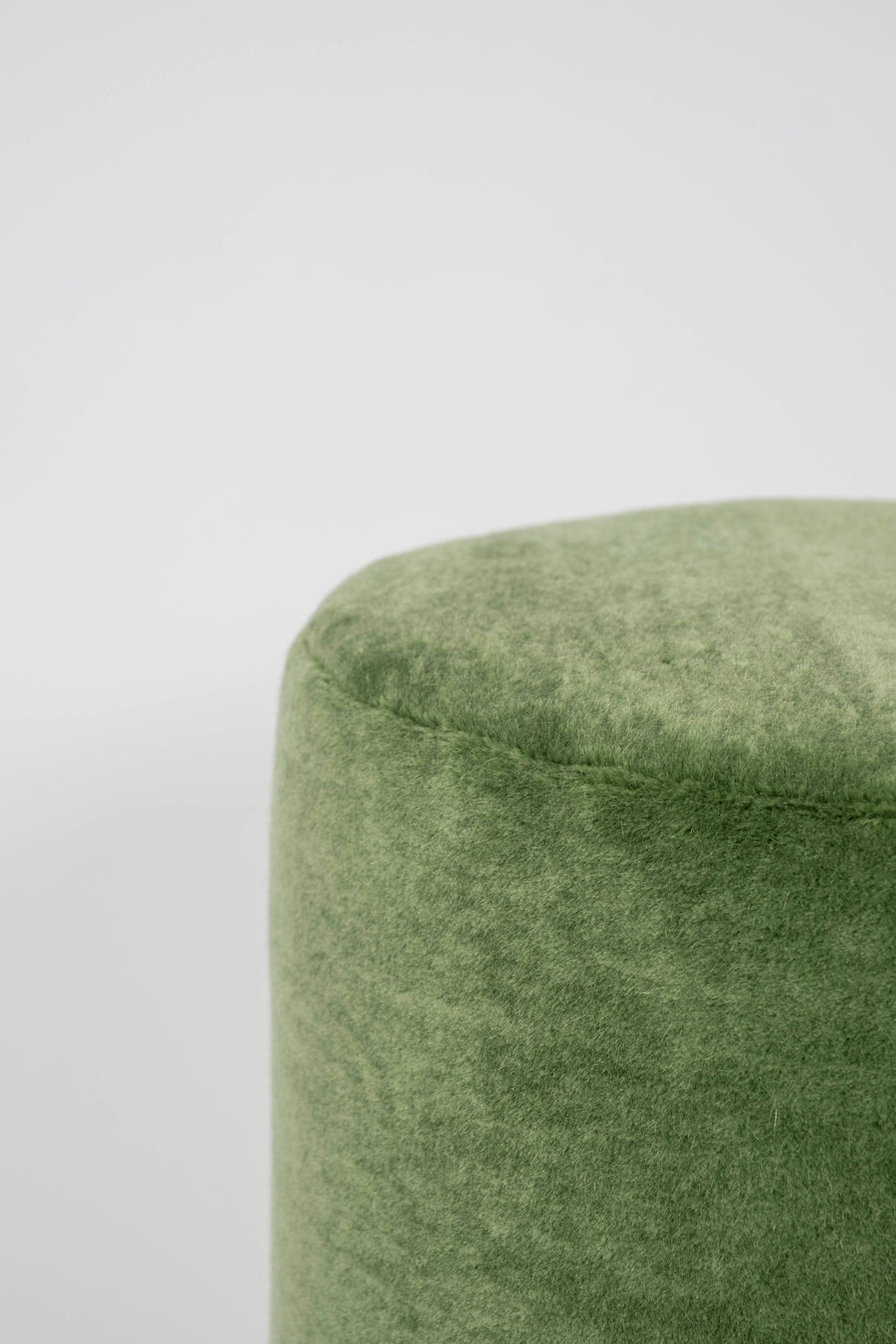 Cubist Verde Olive Green Mohair Pouf Ottoman With White Oak Base