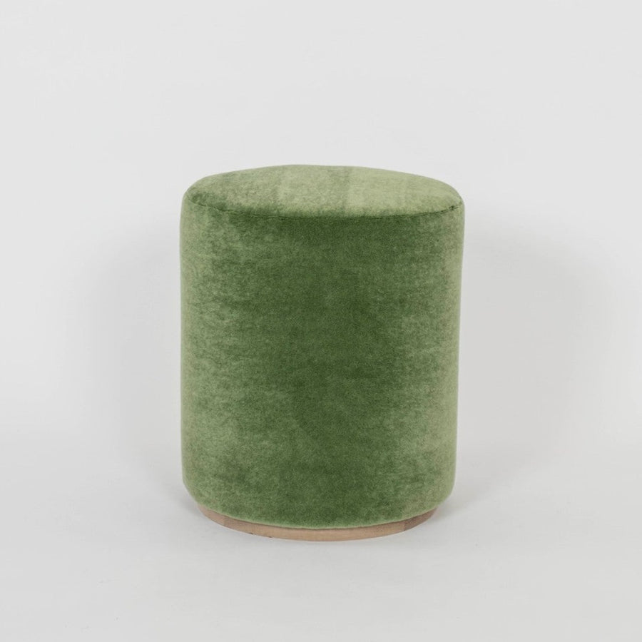 Cubist Verde Olive Green Mohair Pouf Ottoman With White Oak Base