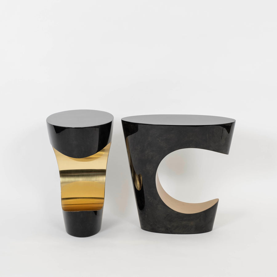 Charcoal Goatskin Brass Sculptural Side Table