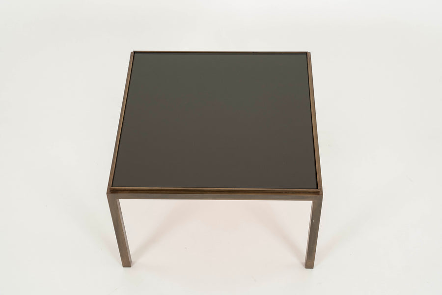 French Brass and Opaline Black Glass Side Table