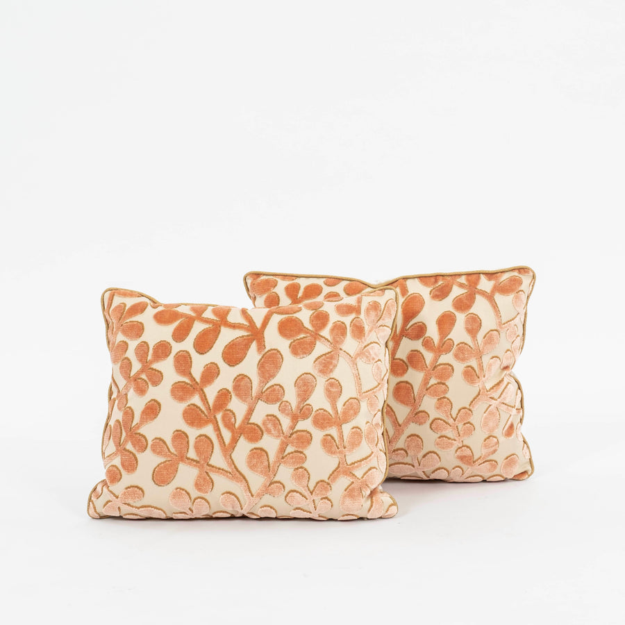 Pair Blush Cut Silk Velvet Leaf Pillows