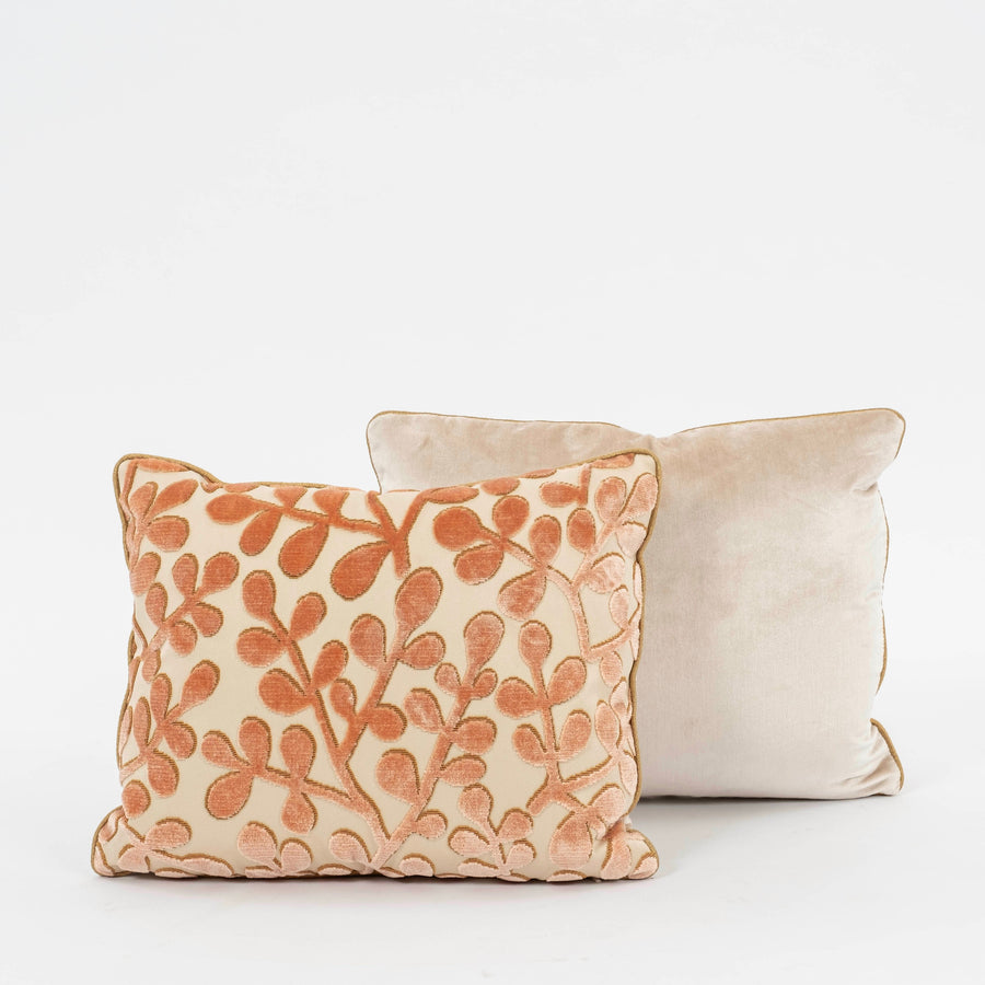 Pair Blush Cut Silk Velvet Leaf Pillows