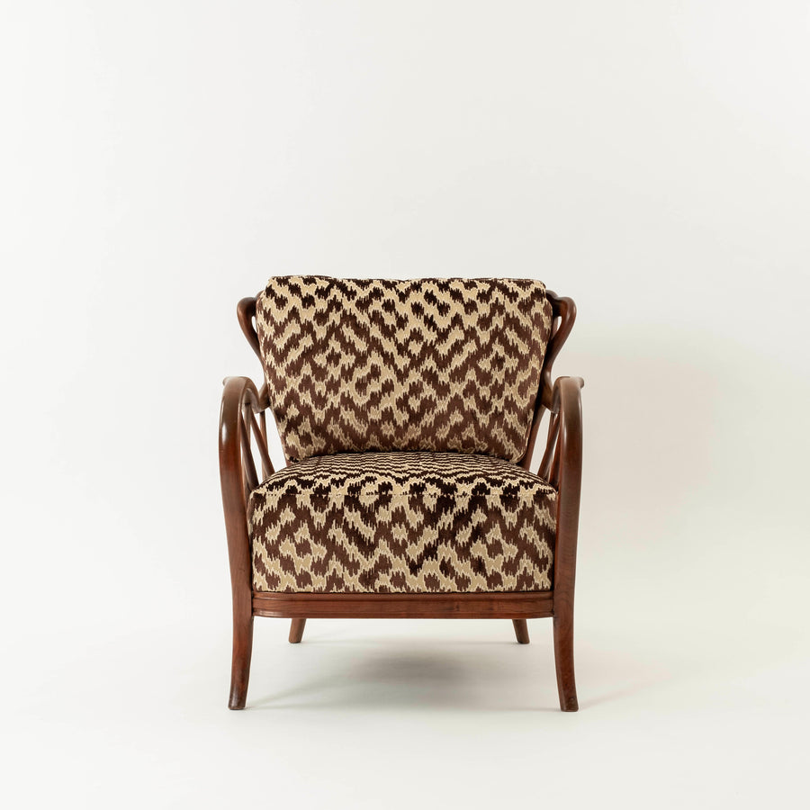 Pair Italian Paolo Buffa Style Serenissma Brown Velvet Lounge Chairs