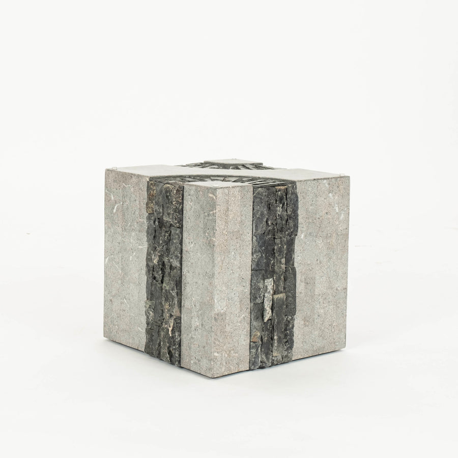 Tessellated Black White Gray Stone Cube Occasional Table