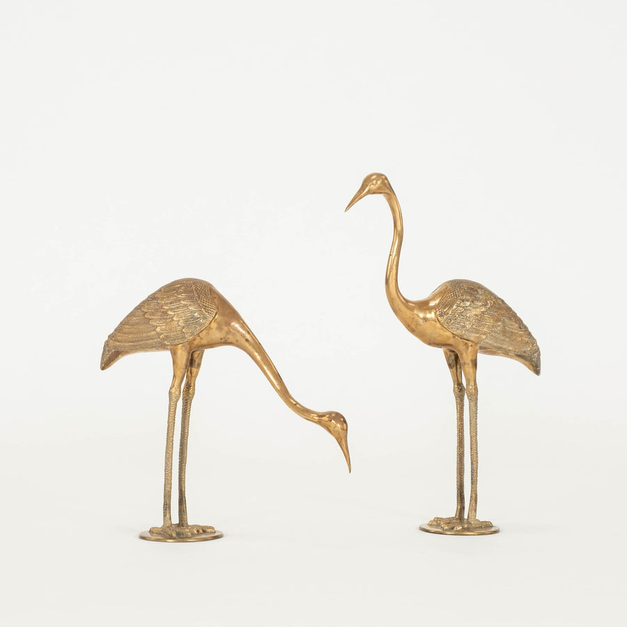 Pair Hollywood Regency Brass Cranes