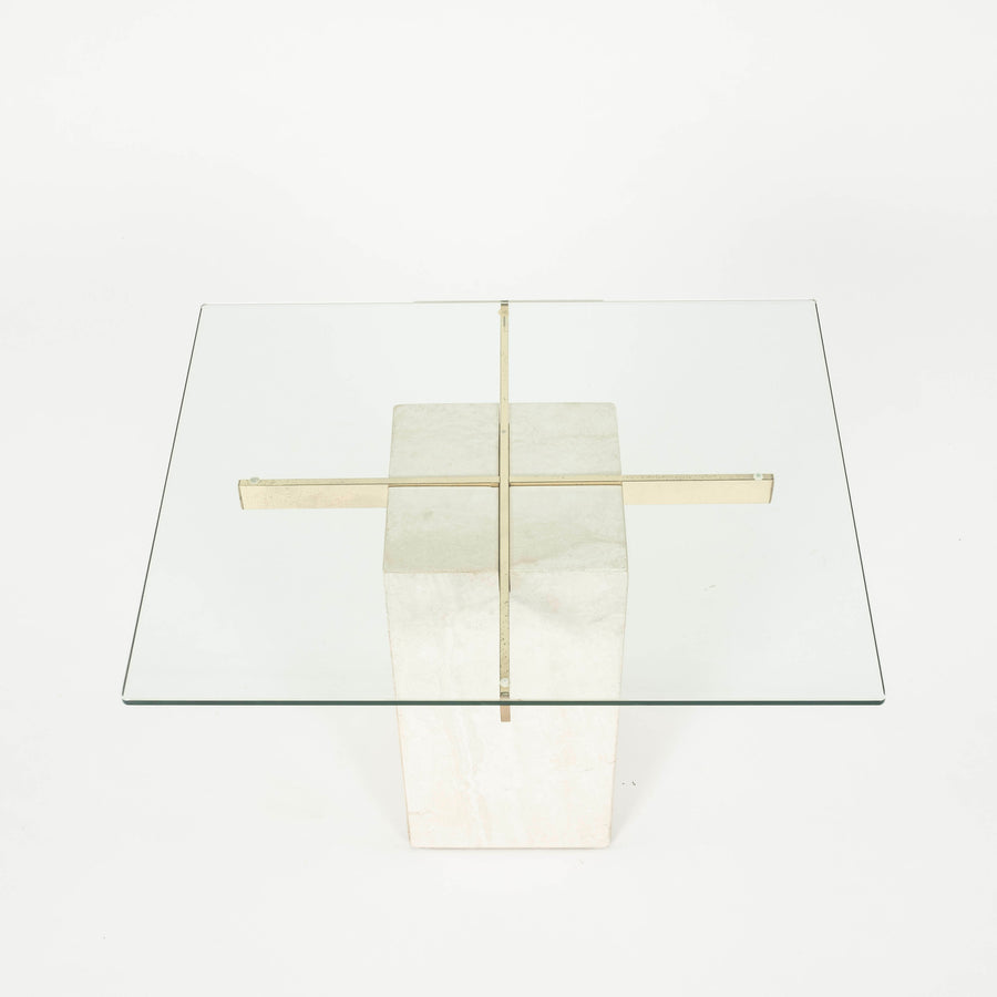 Travertine Side Table with Glass Top