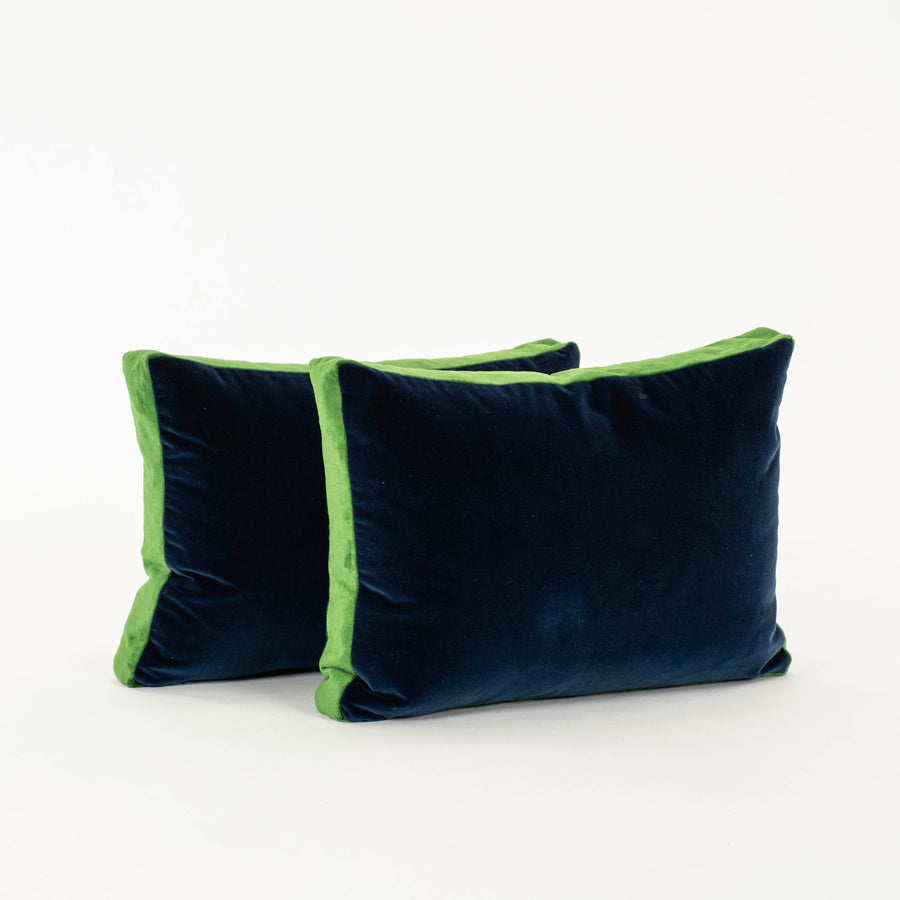 Navy Green Banded Velvet Pillow
