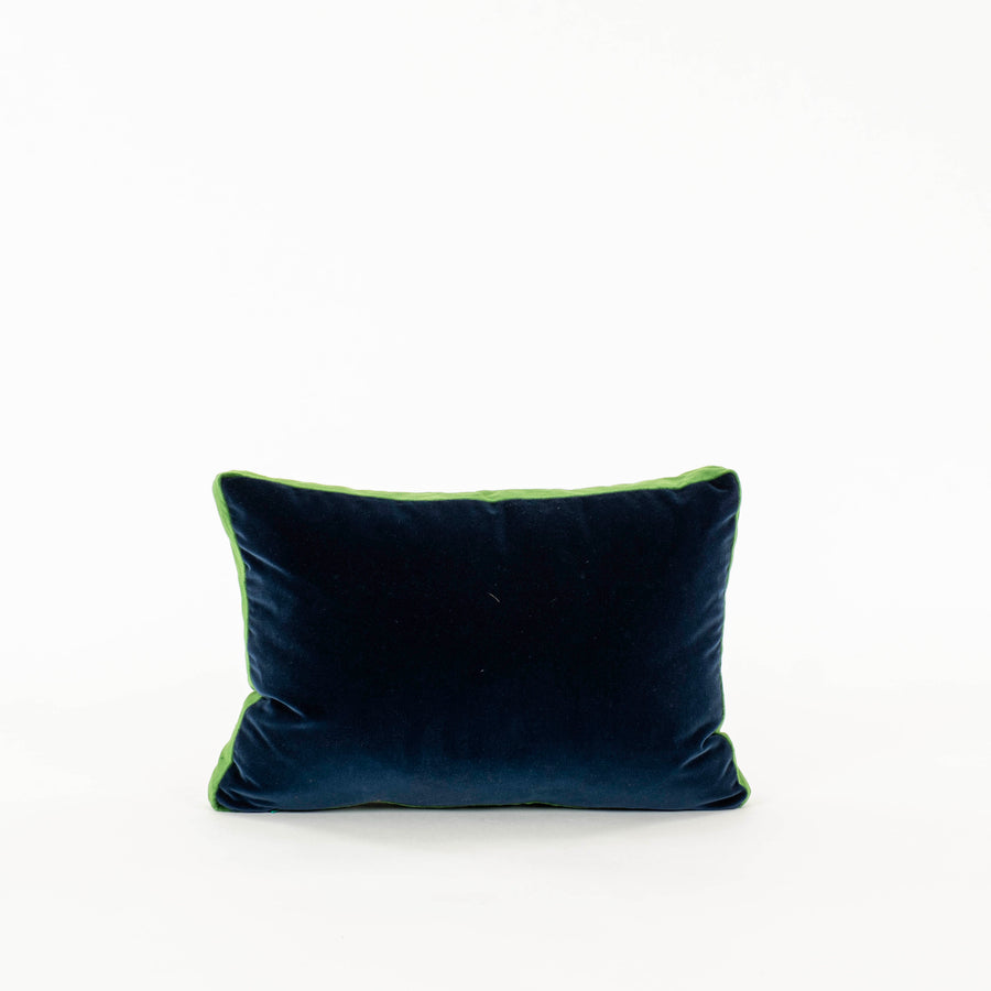 Navy Green Banded Velvet Pillow