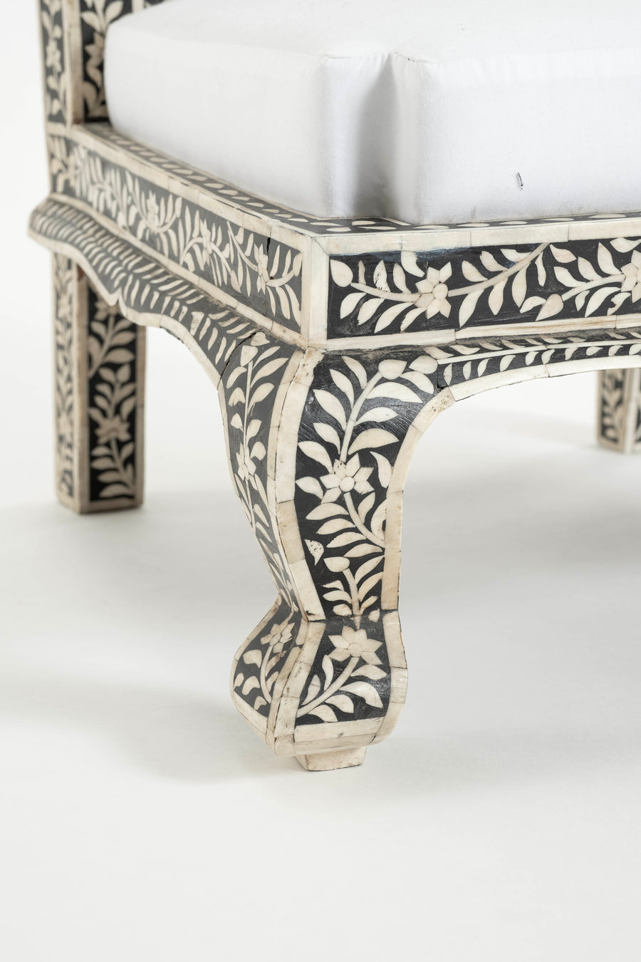 Anglo Indian Black  White Bone Inlay Slipper Chair