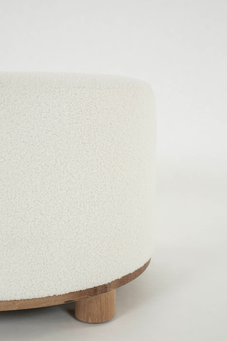 Round White Boucle Ottoman, also available C.O.M.