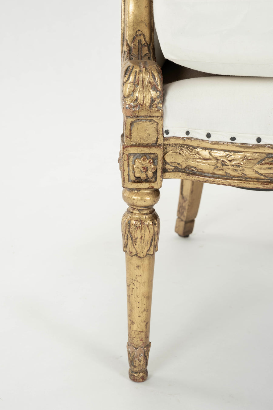 Pair 20th Century Empire Style Gold Gilt Ram Heads Bergère Chair