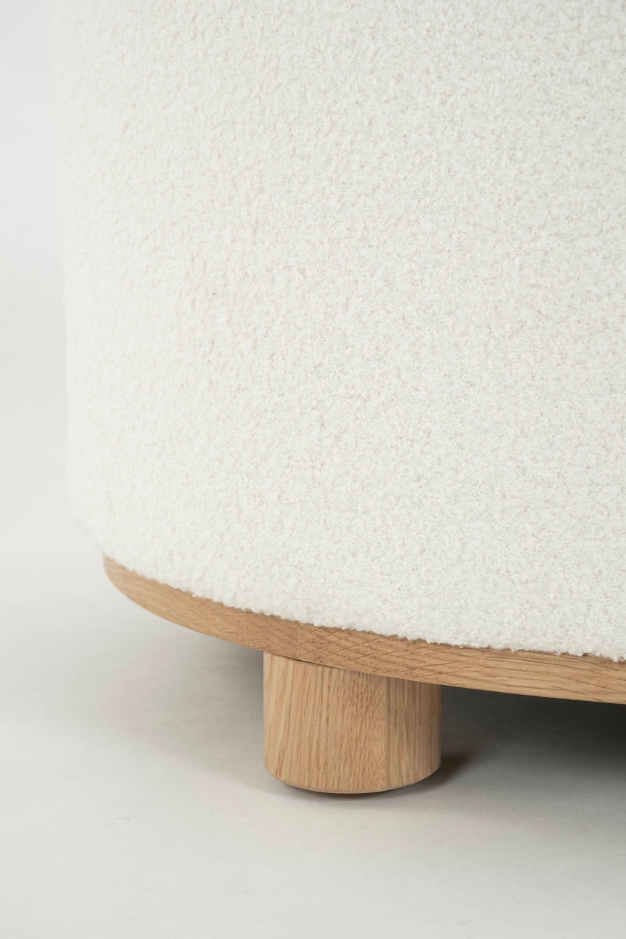 Round White Boucle Ottoman, also available C.O.M.