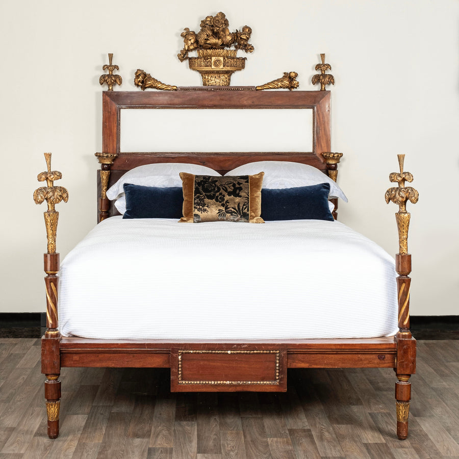 19th Century Italian Empire Giltwood Queen Bed