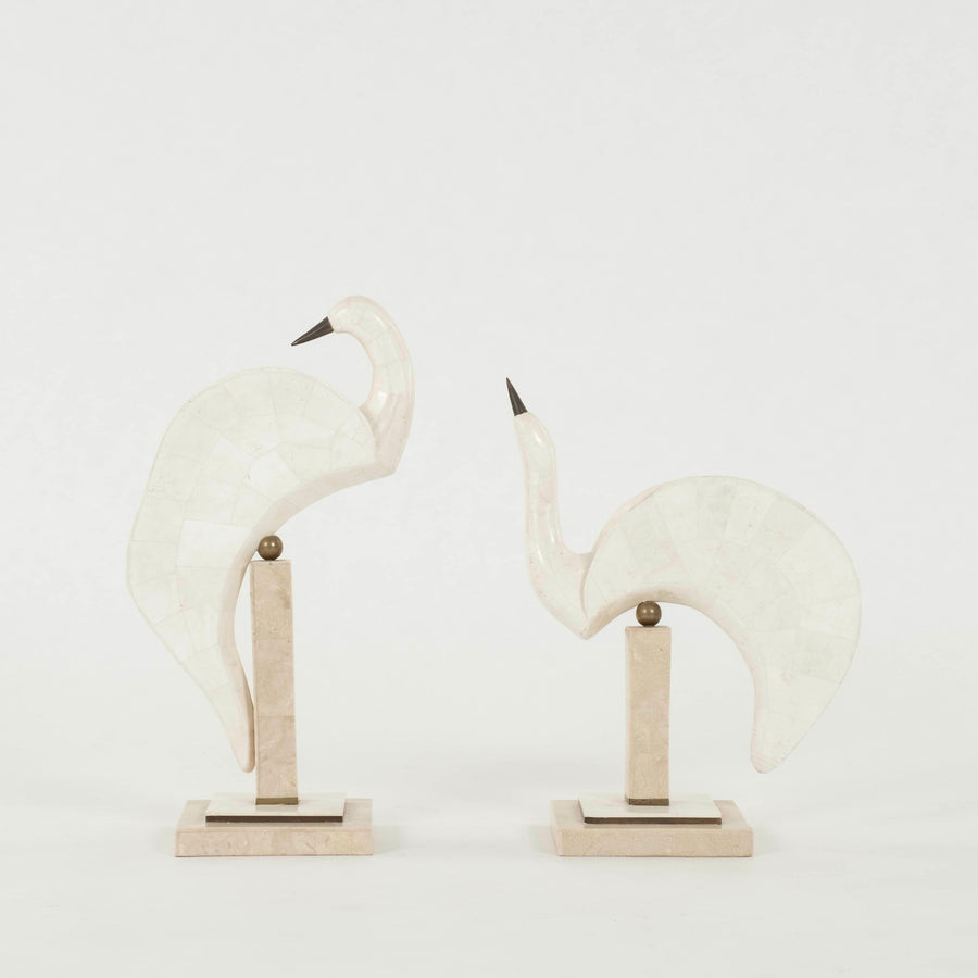Pair Maitland Smith Tessellated Stone Bird Sculptures