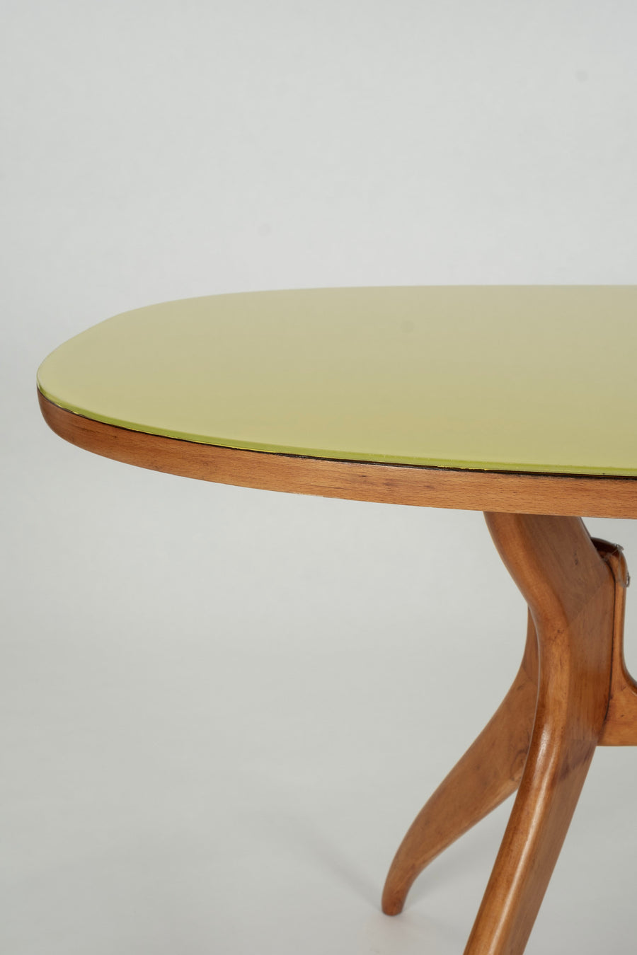 Italian Modern Walnut Table Chartreuse Glass Top