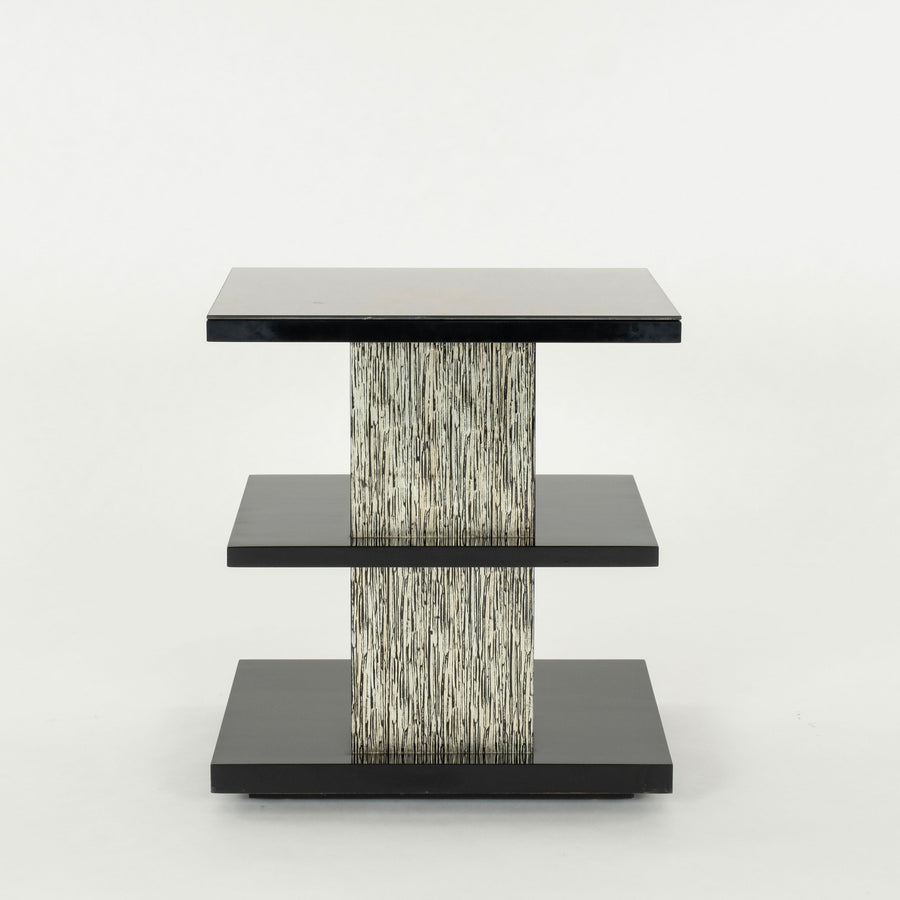 Pair 3-Tier Side Tables with Silver Leaf Glass Top