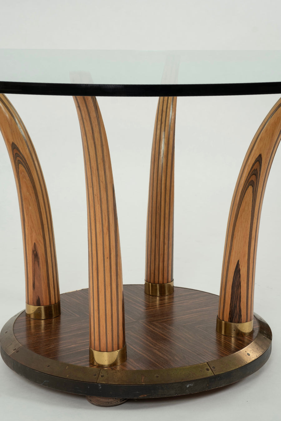 Zebra Wood Faux Tusk Dining Table With Glass Top