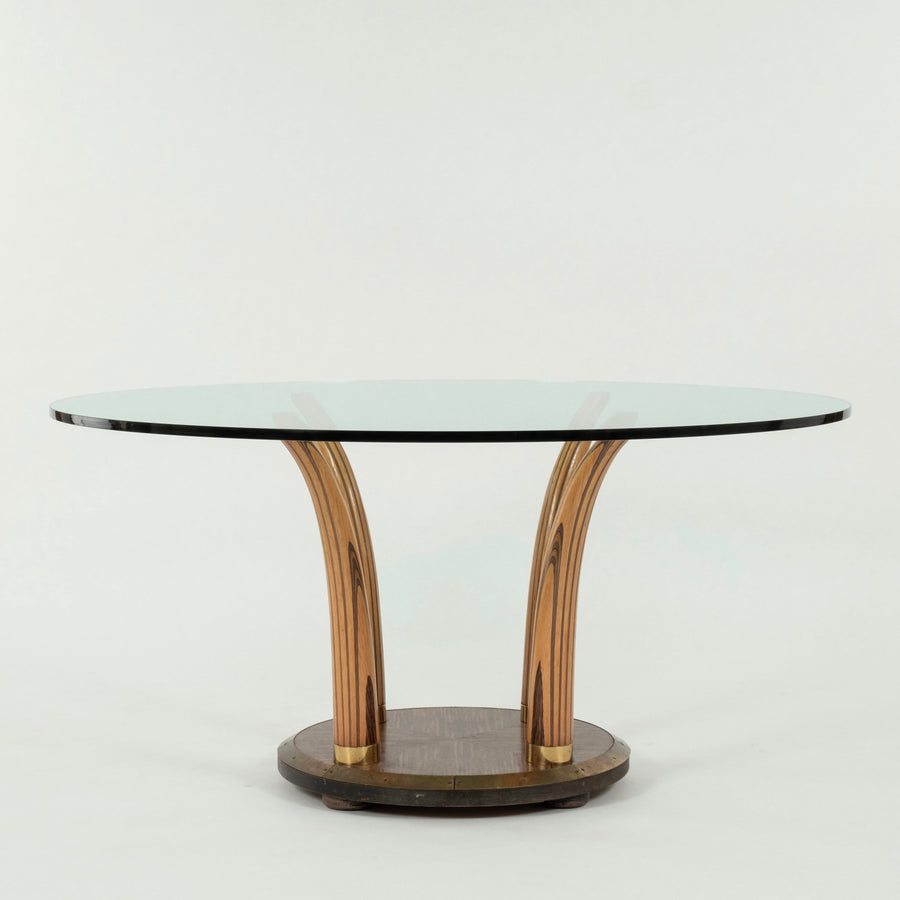 Zebra Wood Faux Tusk Dining Table With Glass Top