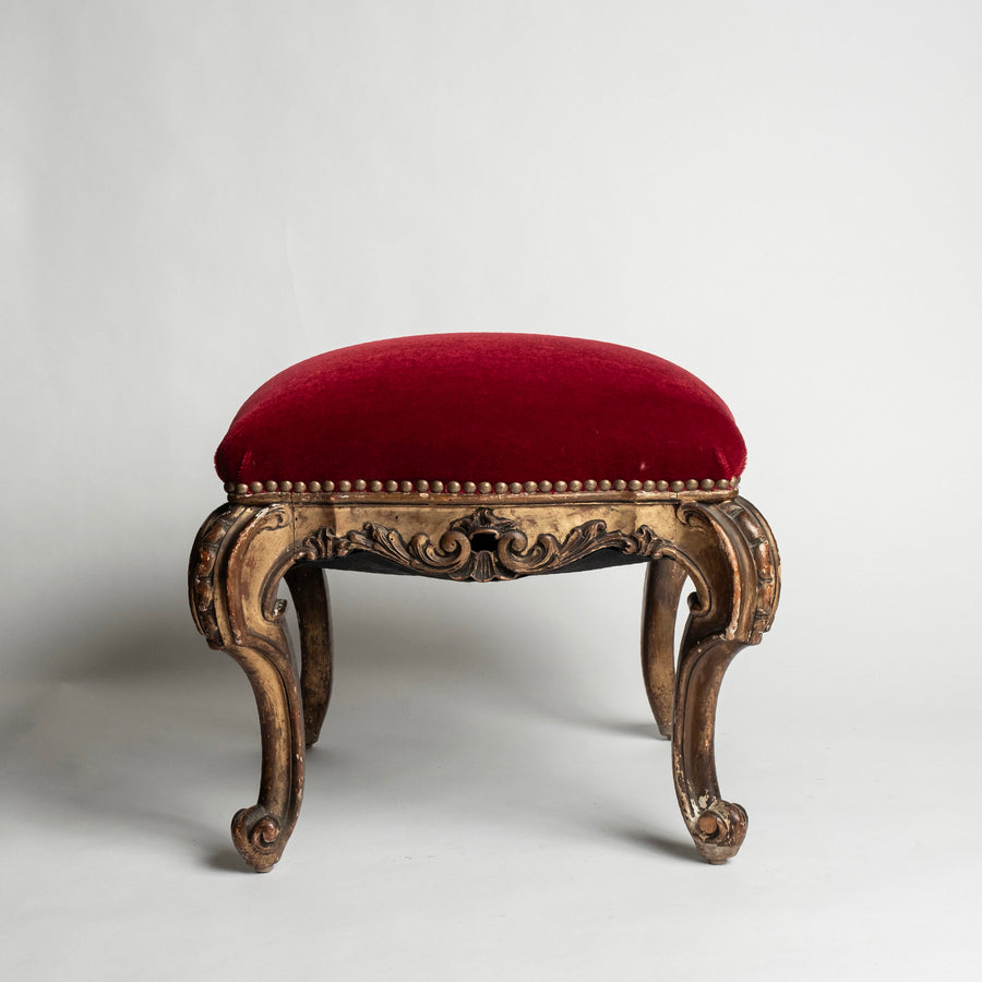 Pair 19th Century Giltwood Rouge Mohair Tabourets