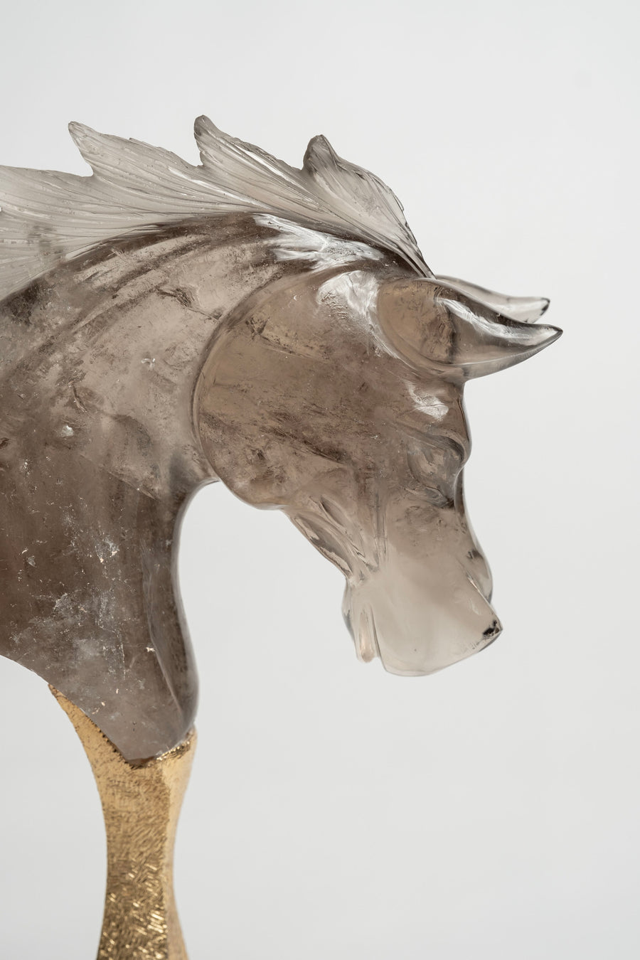 Gilded Carved Smokey Quartz Horse Bust