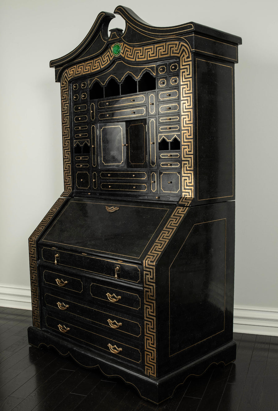 Tessellated Marble and Inlaid Brass Secretary Desk