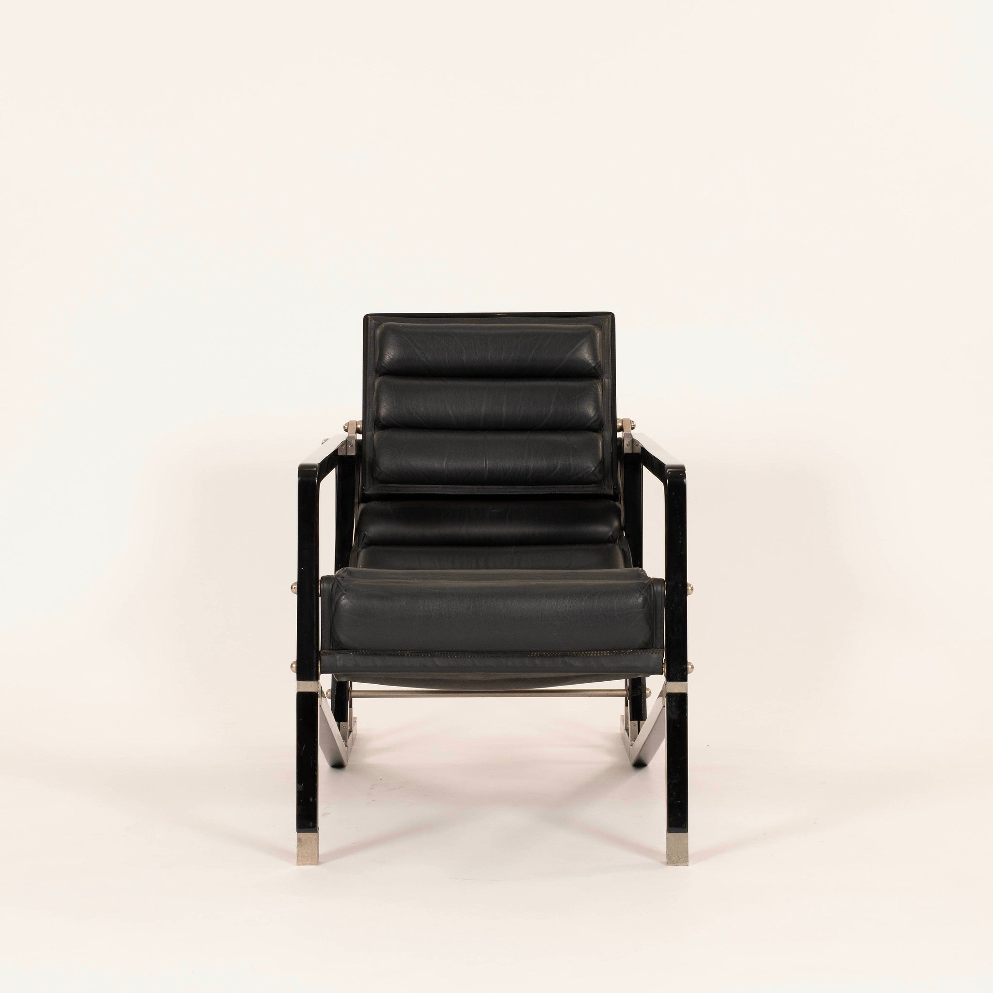 Pair Eileen Gray Ecart International Transat Black Leather Lounge
