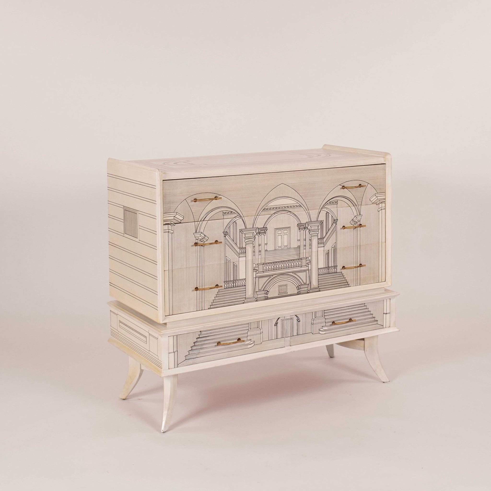 1960s Fornasetti Style Italian Painted Surrealist Architectural Commod ...