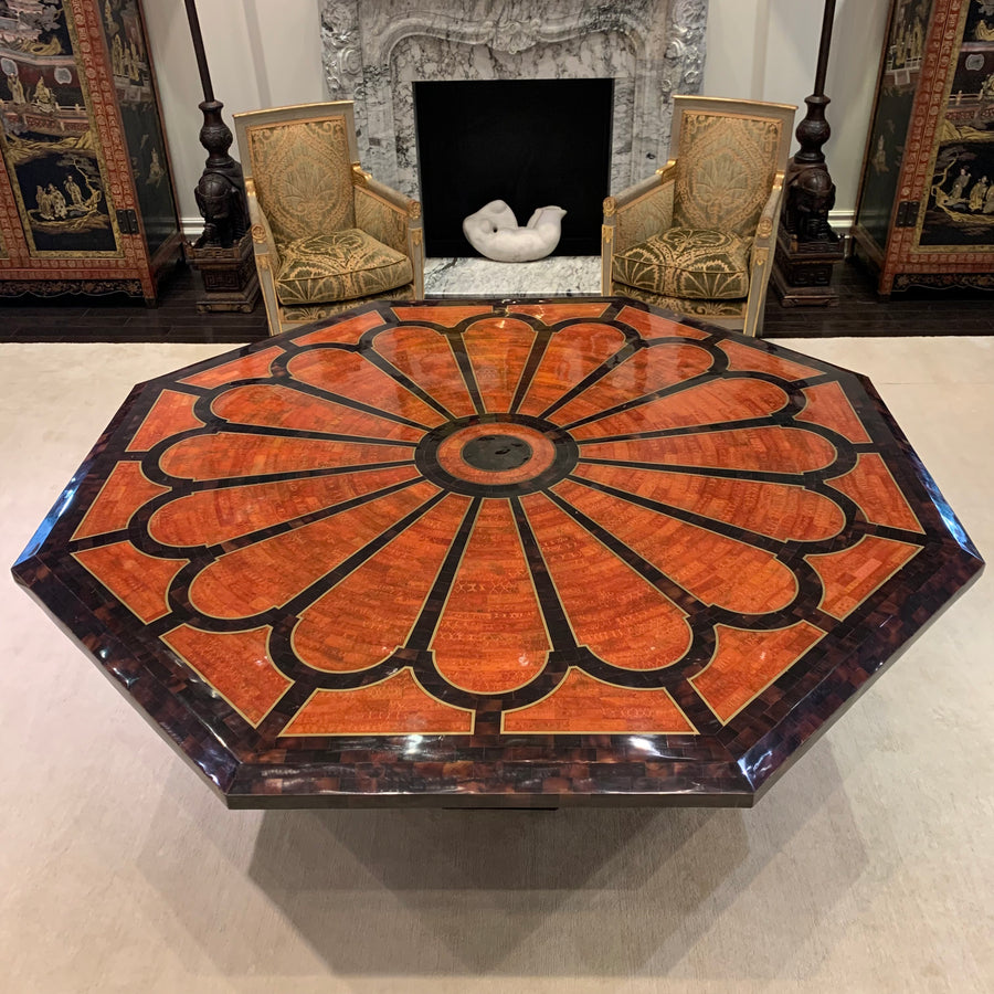 Vintage Maitland Smith Tessellated Stone Table with Brass Inlay