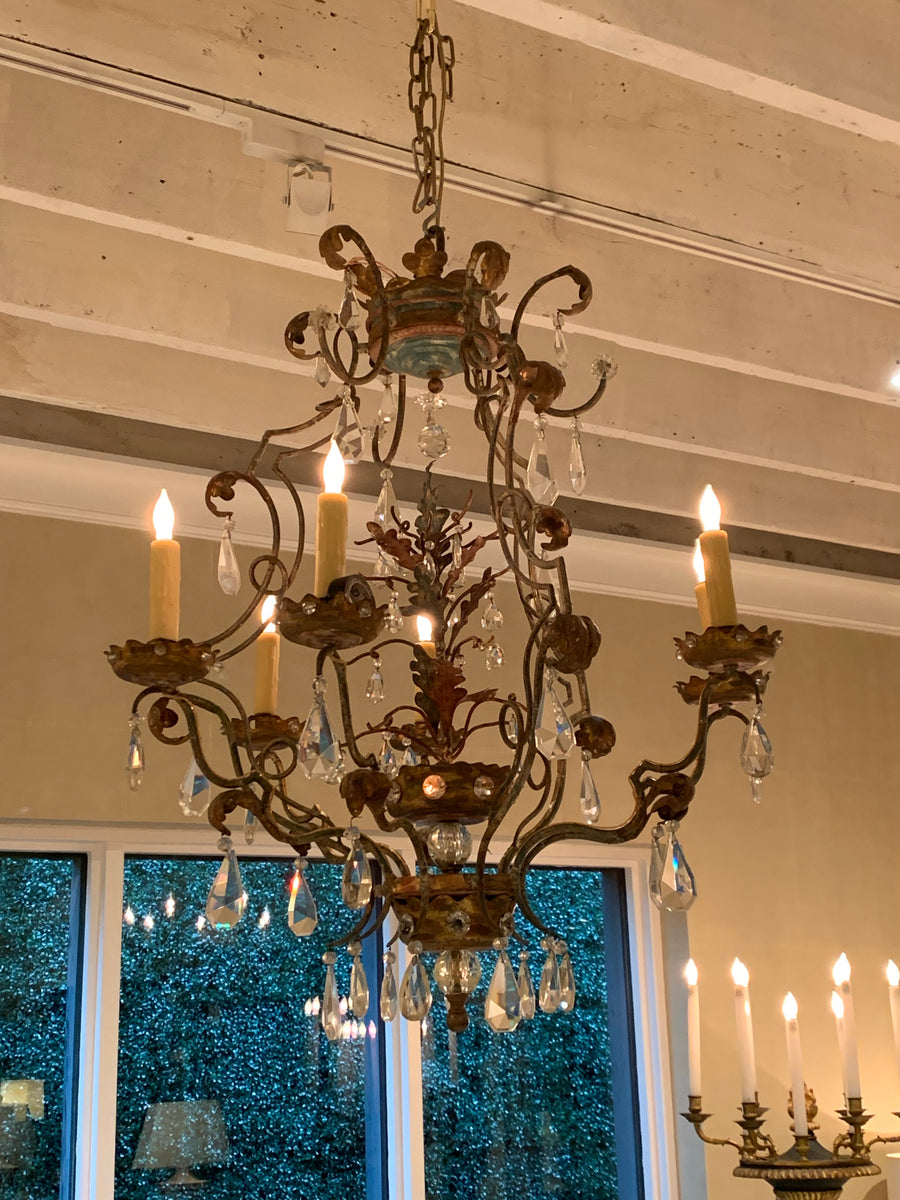 French Maison Bagues Attributed Iron And Crystal Chandelier