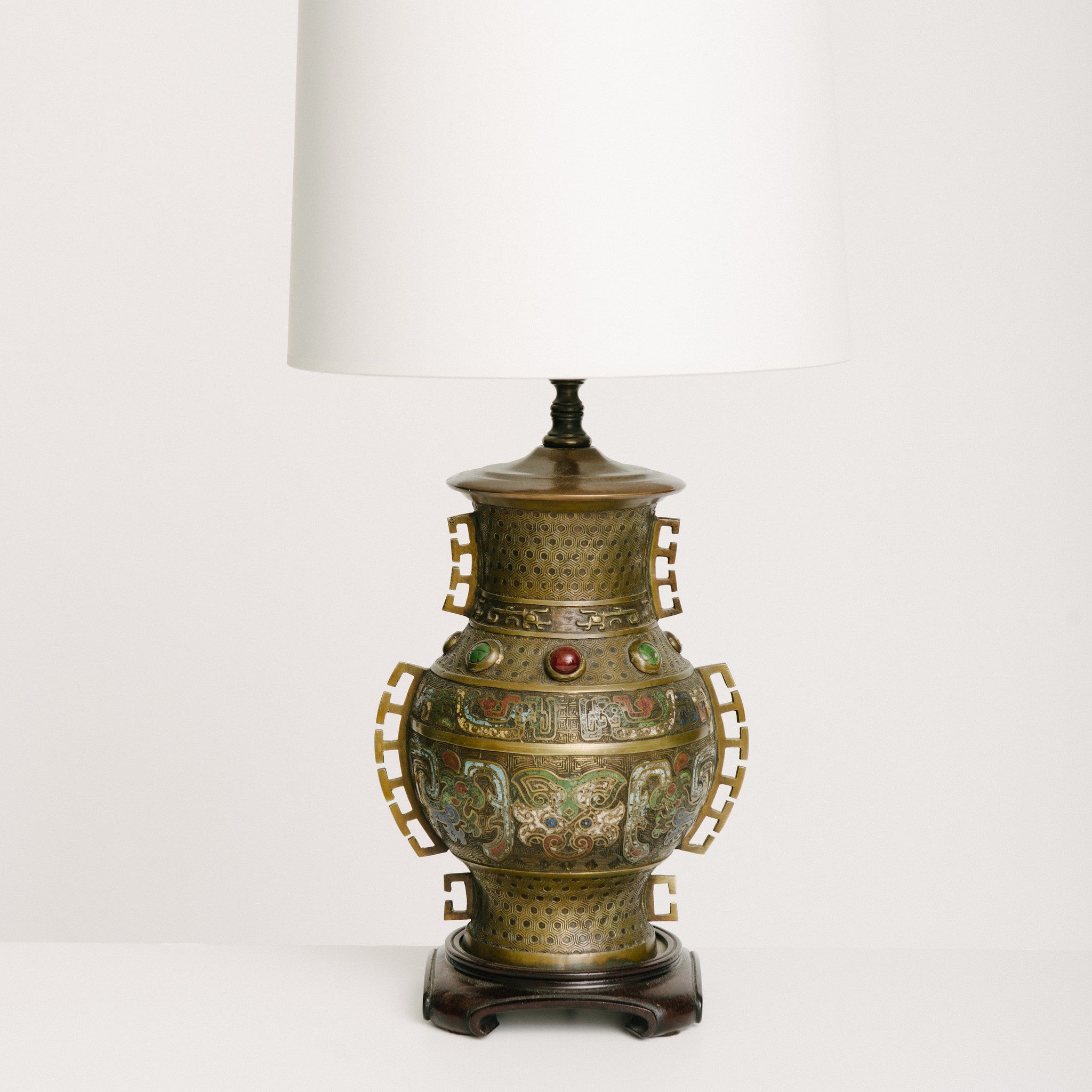 Chinese Brass Table Lamp With Semi-Precious Stones – Moxie Interiors