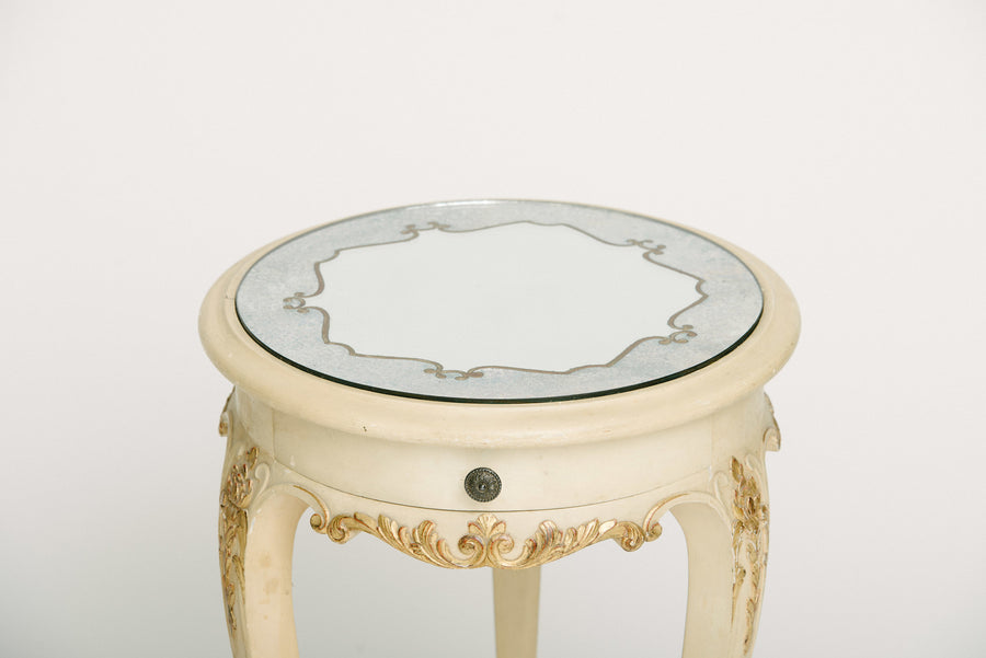 Pair French Painted Églomisé Mirrored Top Tables