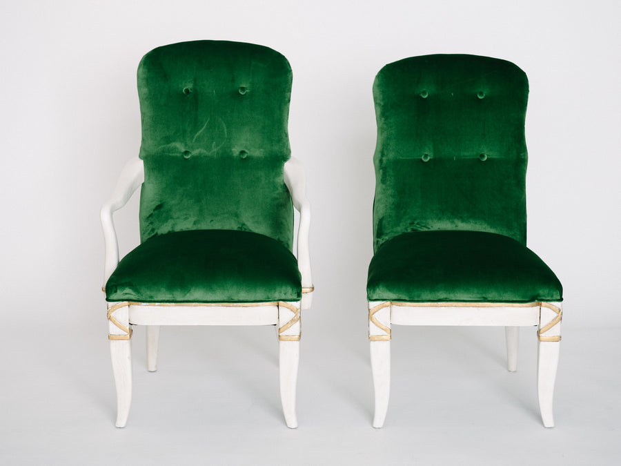 Set of 10 Marge Carson Emerald Green Velvet Dining Chairs