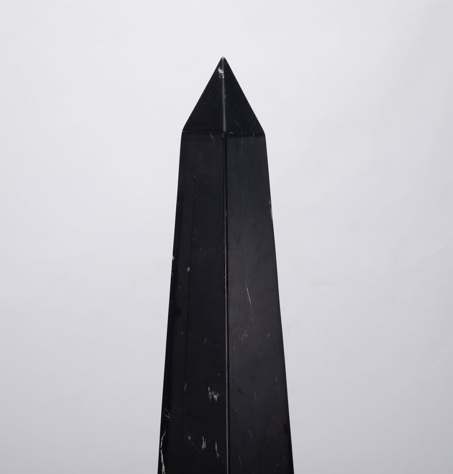 Pair Black Marble Floor Obelisks