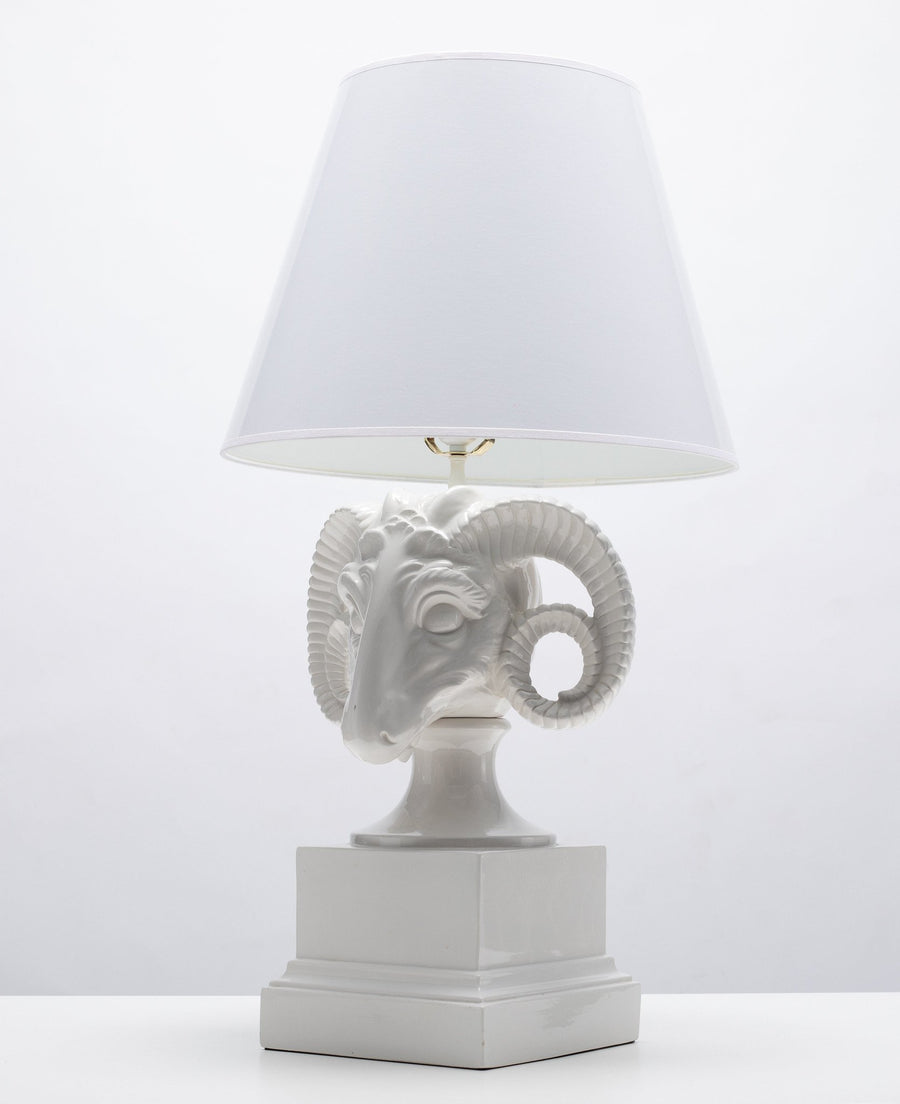 Pair Of Hollywood Regency White Ram's Head Lamps