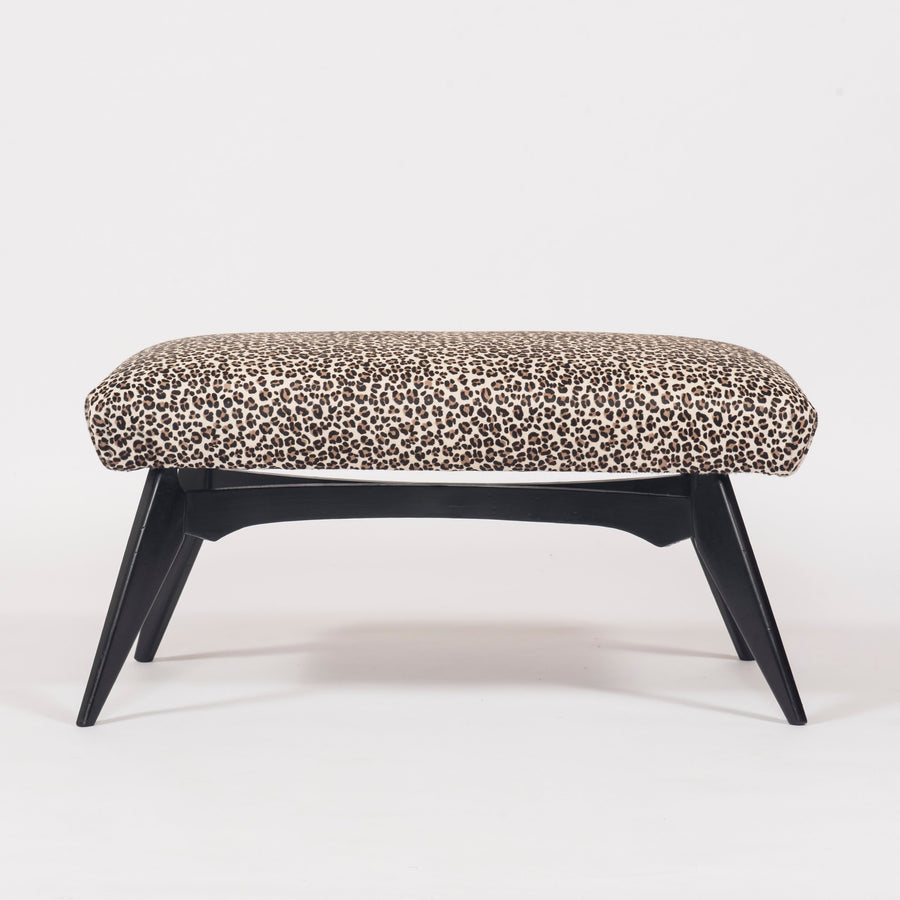 Italian Gio Ponti Inspired Bench Upholstered In Leopard Print Hair Hide