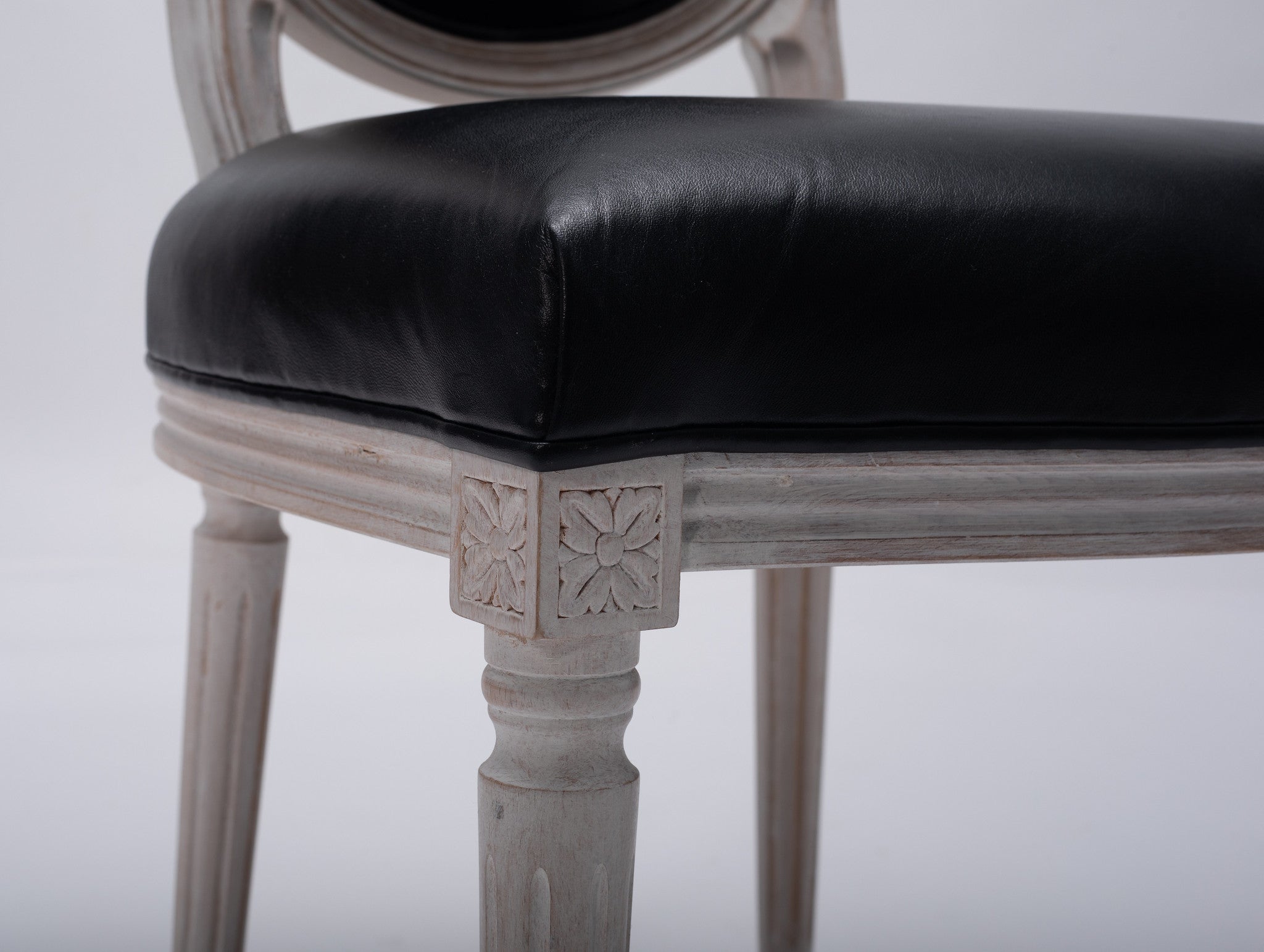 Louis XVI Style Oval Back Black Leather Chair – Moxie Interiors