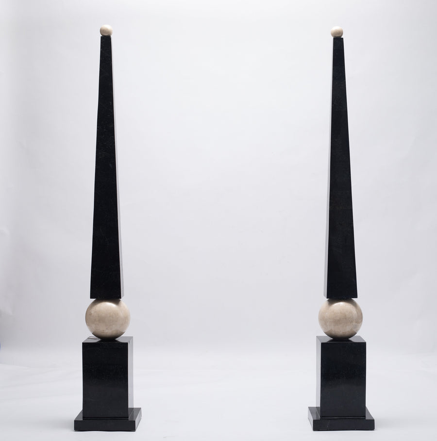 Pair of Marble and Travertine Obelisks