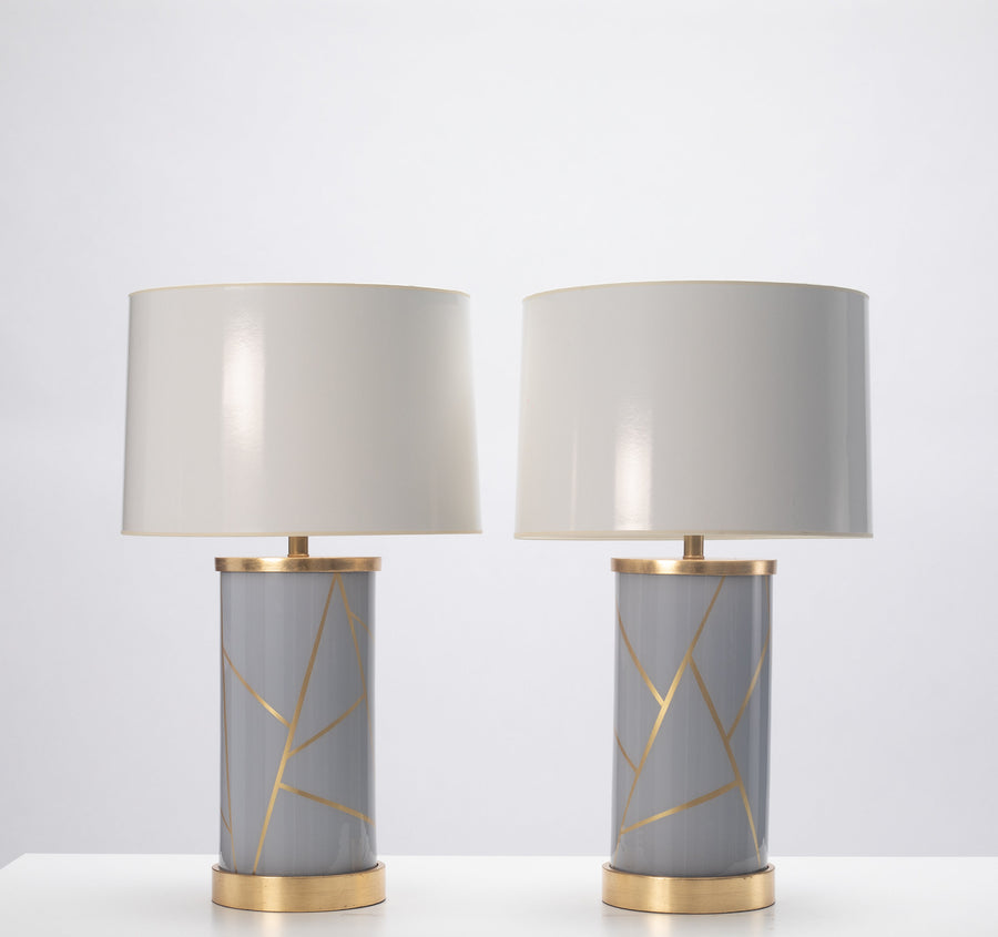 Pair of Liz Marsh Gray Geometrical Lamps
