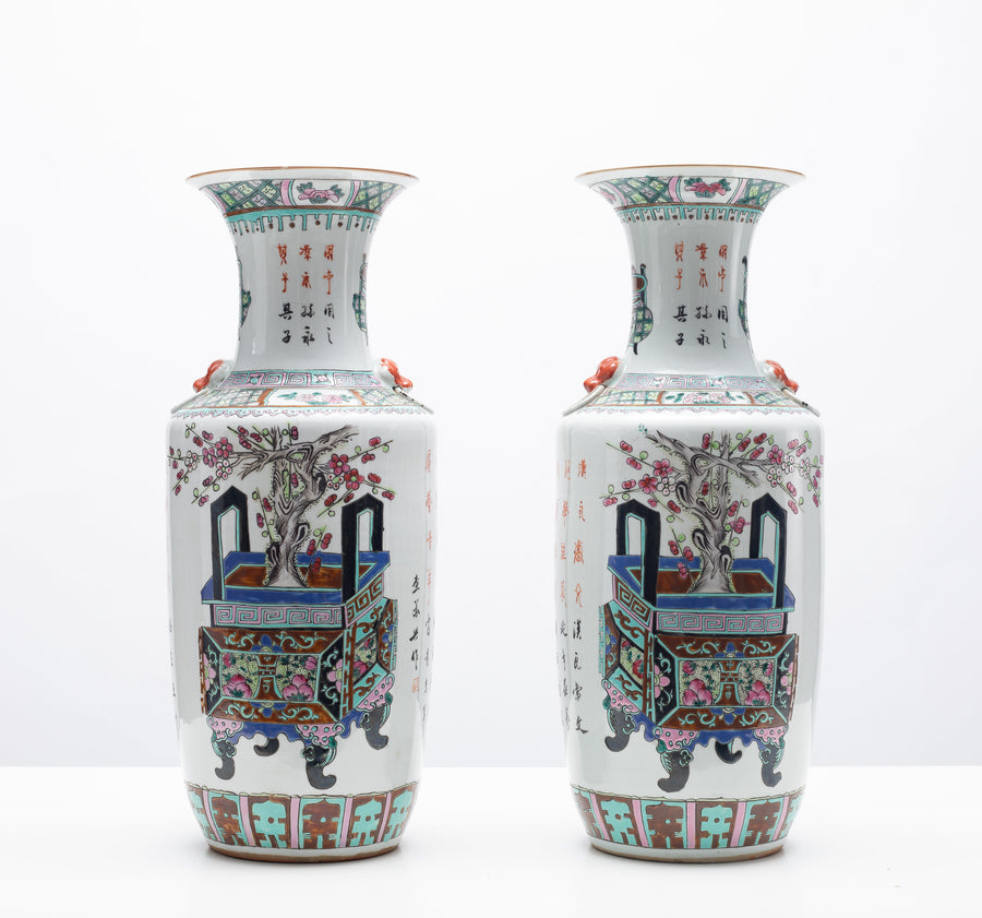 Pair Of 19th Century Chinese Polychrome Porcelain Vases