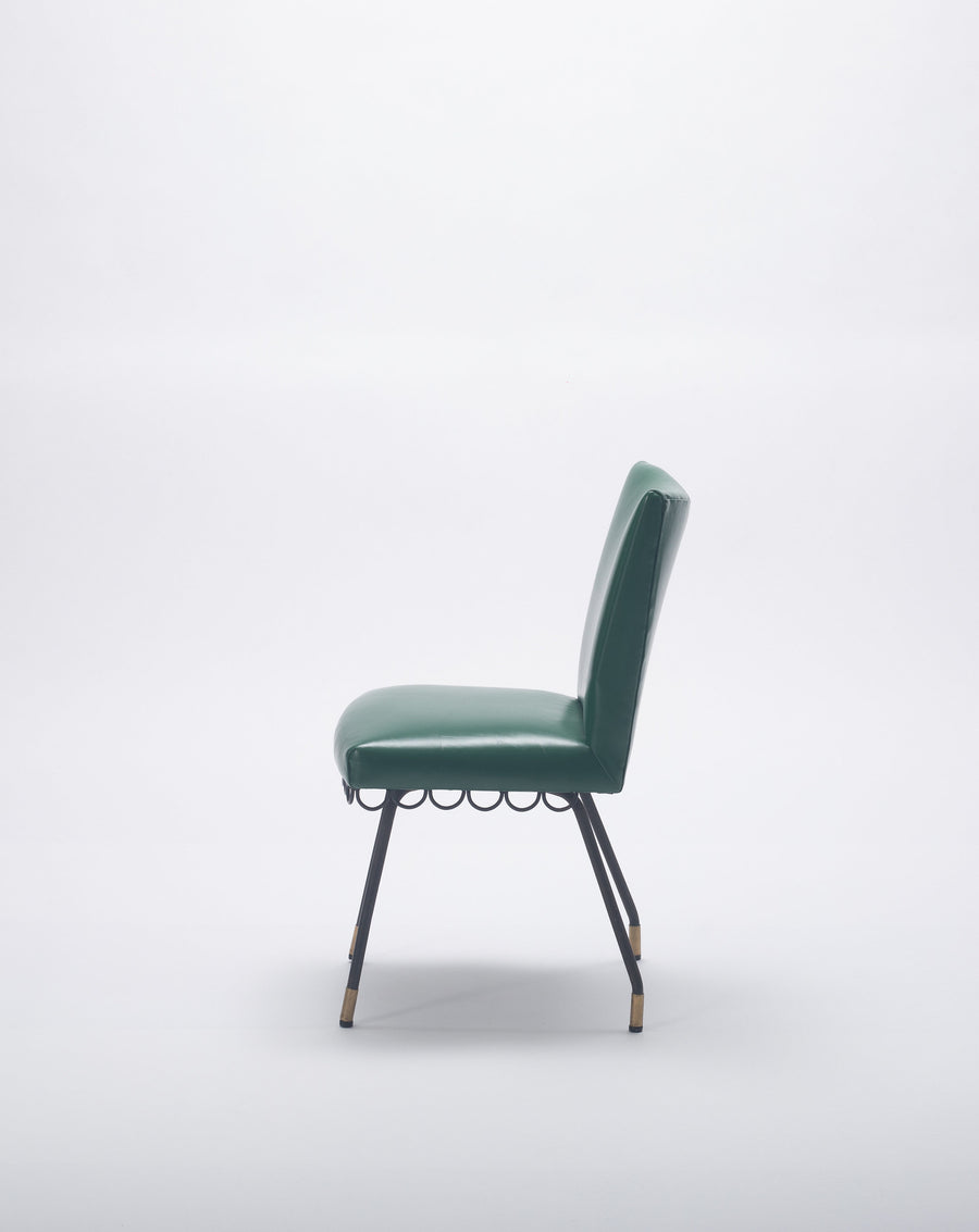 Italian Green Leather Iron Chair