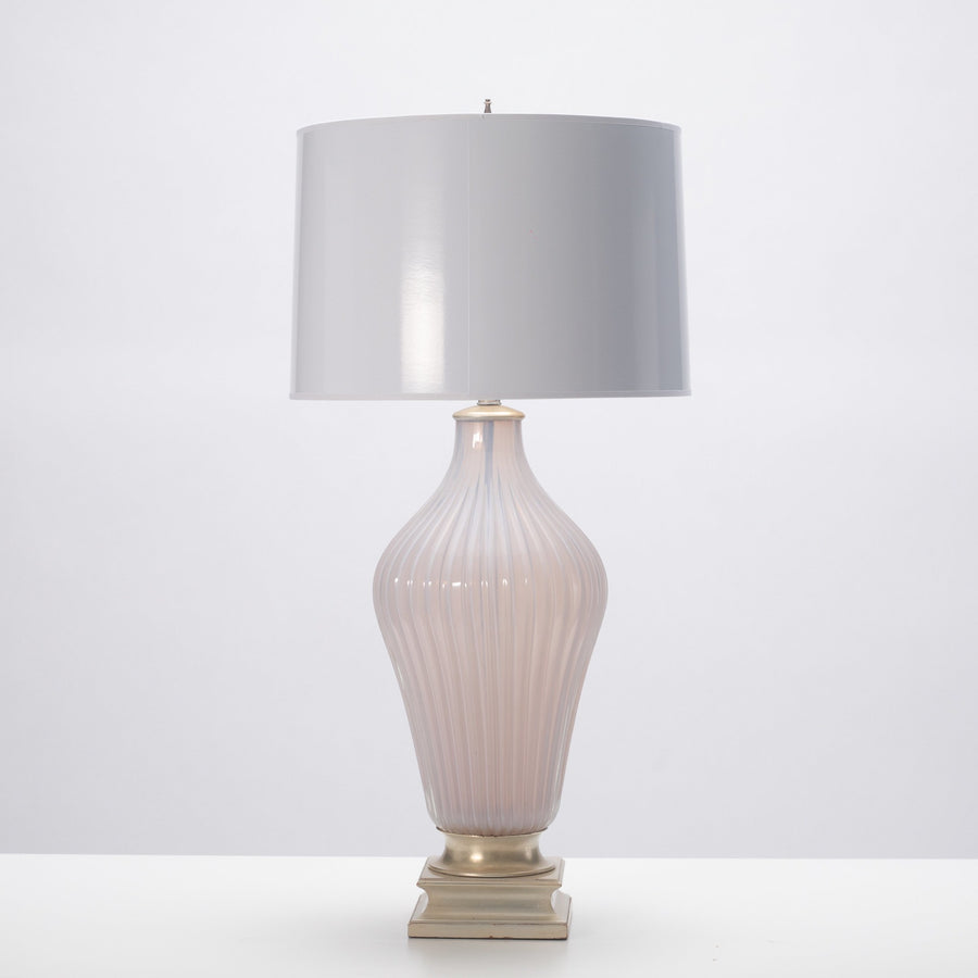 Vintage Mabro Murano Pink White Opaline Glass Lamp