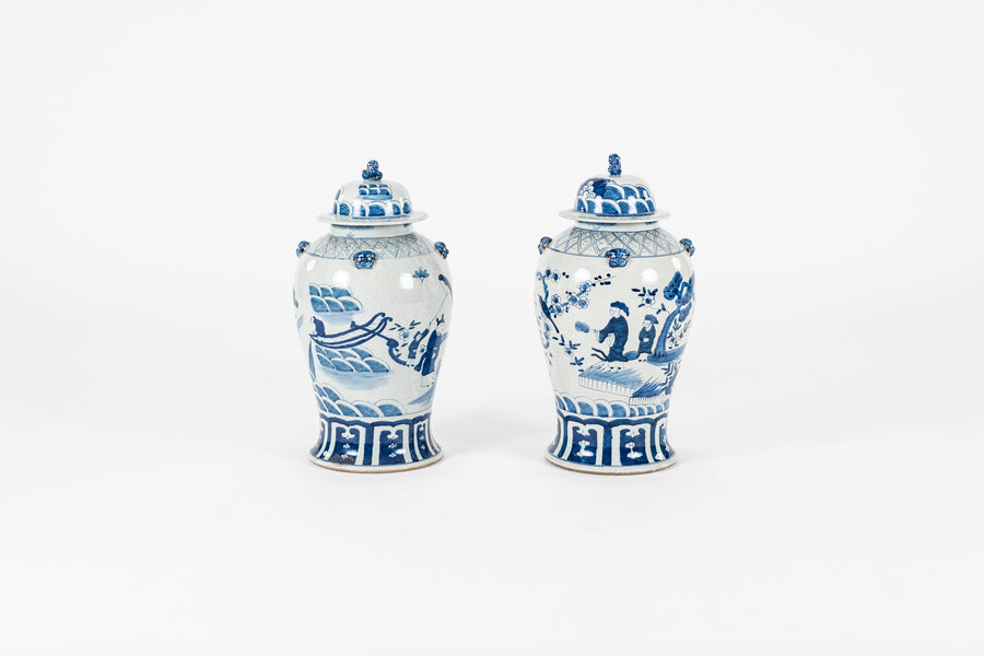 Pair Chinese Blue and White General's Porcelain Jars