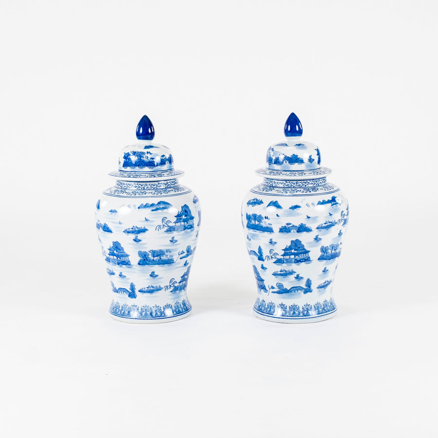 Pair Chinese Blue and White Porcelain General's Jars