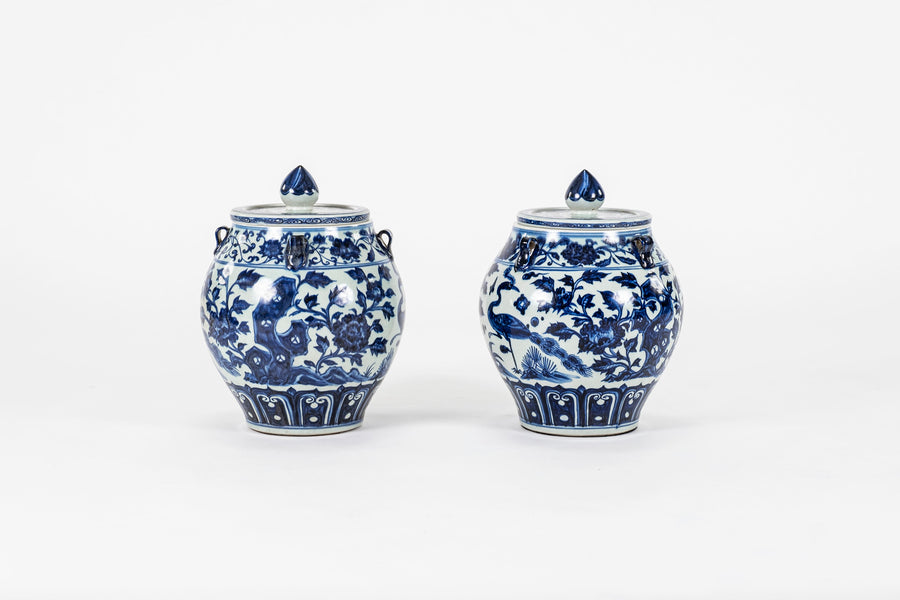Pair Chinese Blue and White Porcelain Jars
