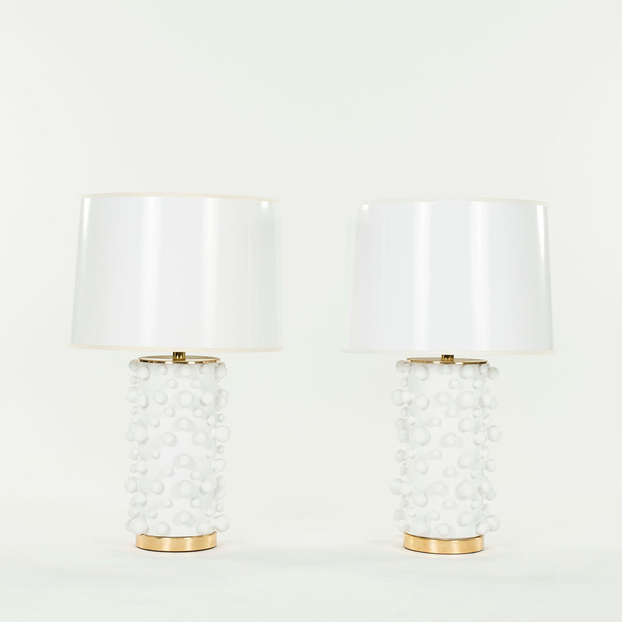 Pair Sphaera Mille Medium White Ceramic Table Lamps
