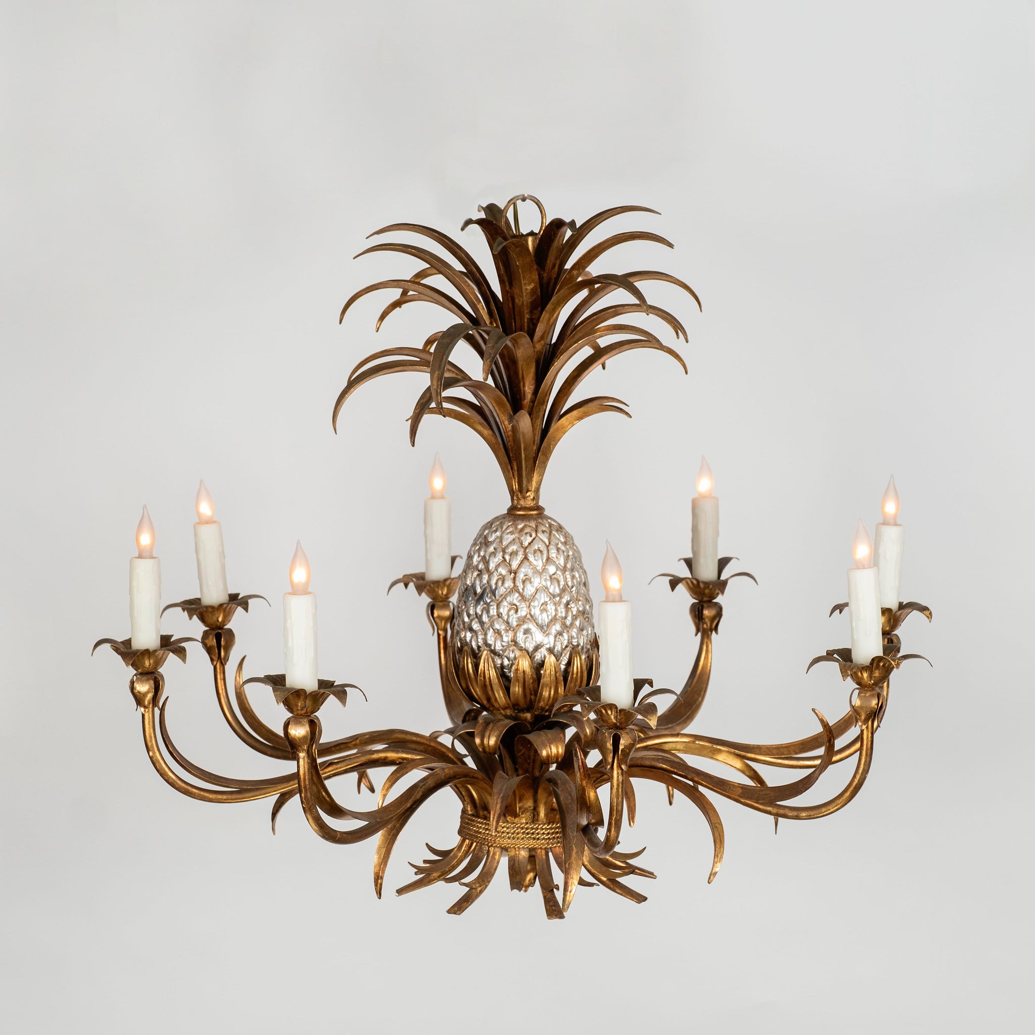 Pineapple Chandelier in Lacquered Wood and Gilt Brass, 1950s For
