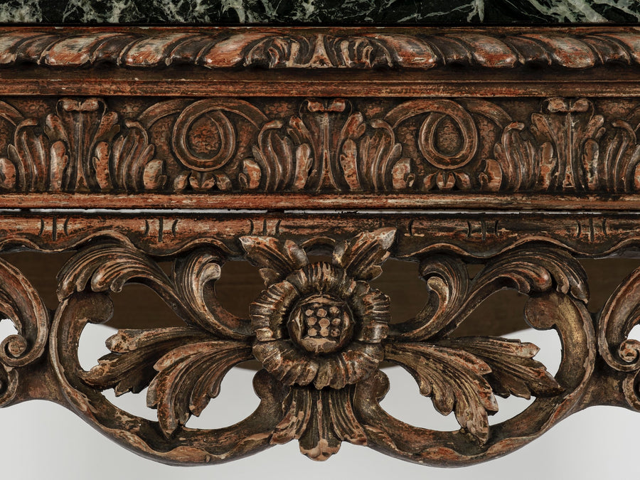 19th Century Italian Carved Wood Console With Marble Top