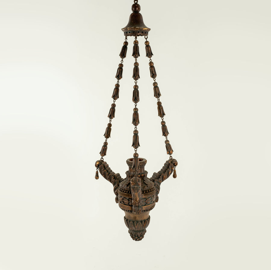Single Light French Carved Wood Chandelier