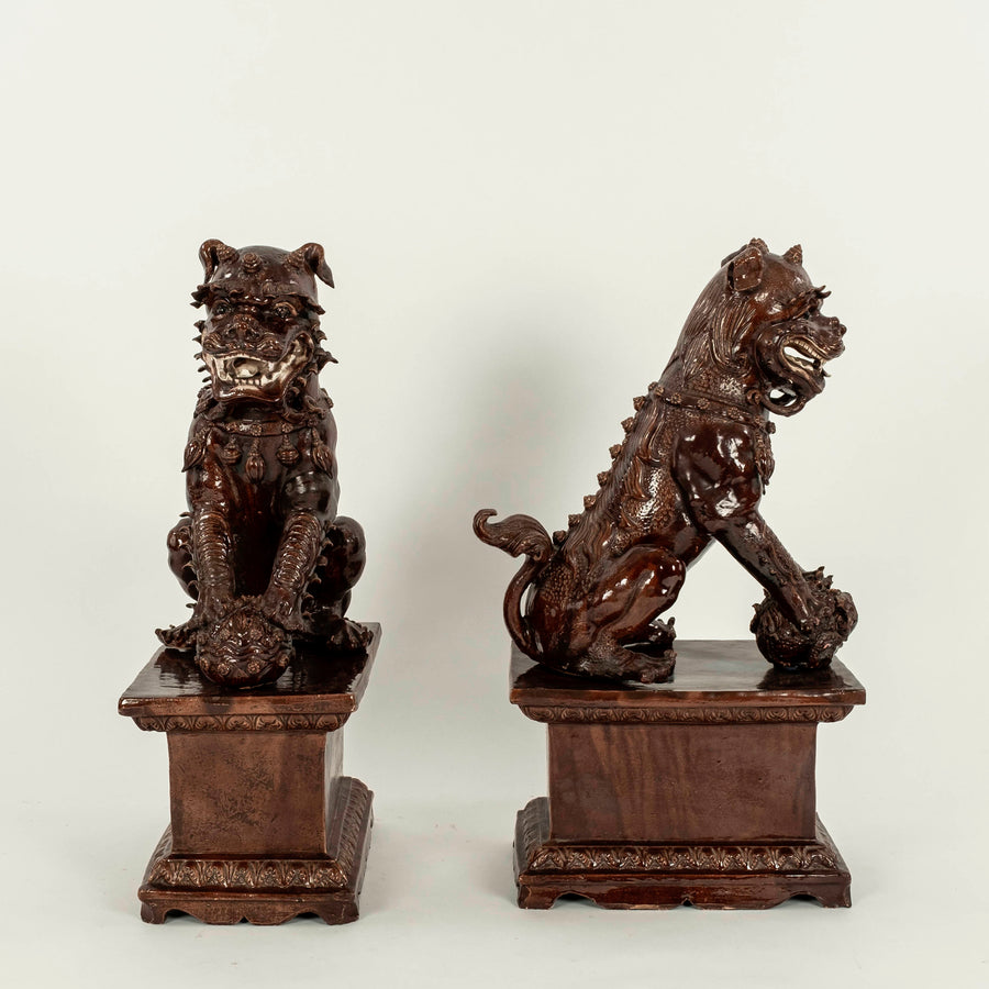 Pair 20th Century Chinese Terracotta Glazed Fu Dogs