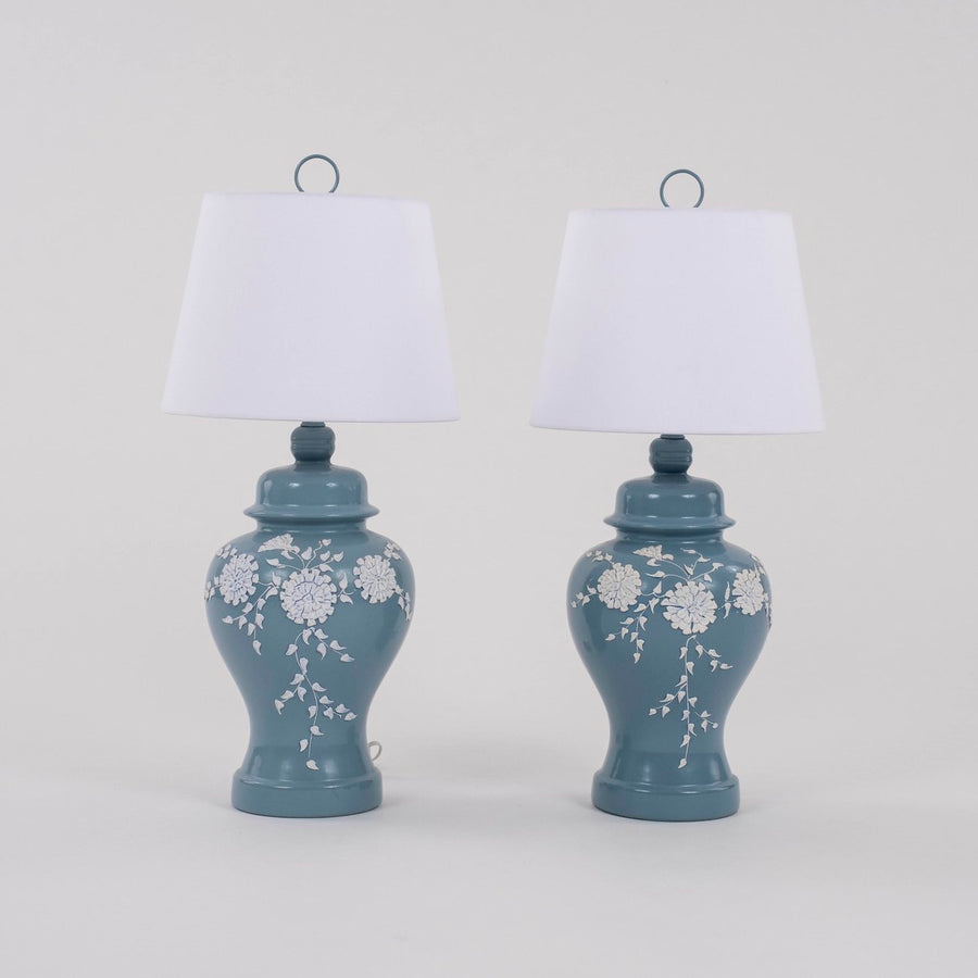 Pair Floral Paste Ceramic Table Lamps